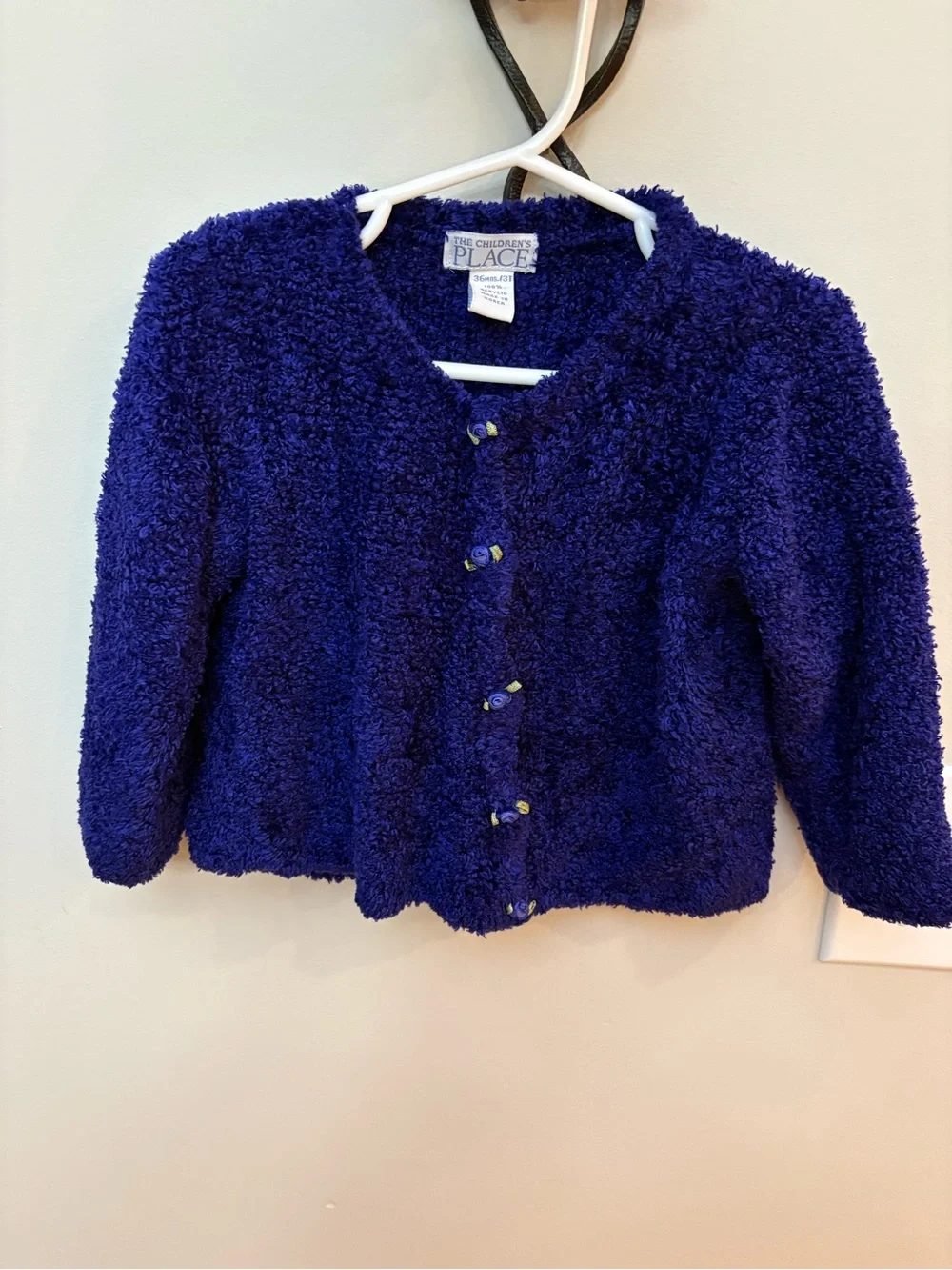 Vintage 90s The Childrens Place Chenille Cardigan Sweater Purple Rosette 3T⁠